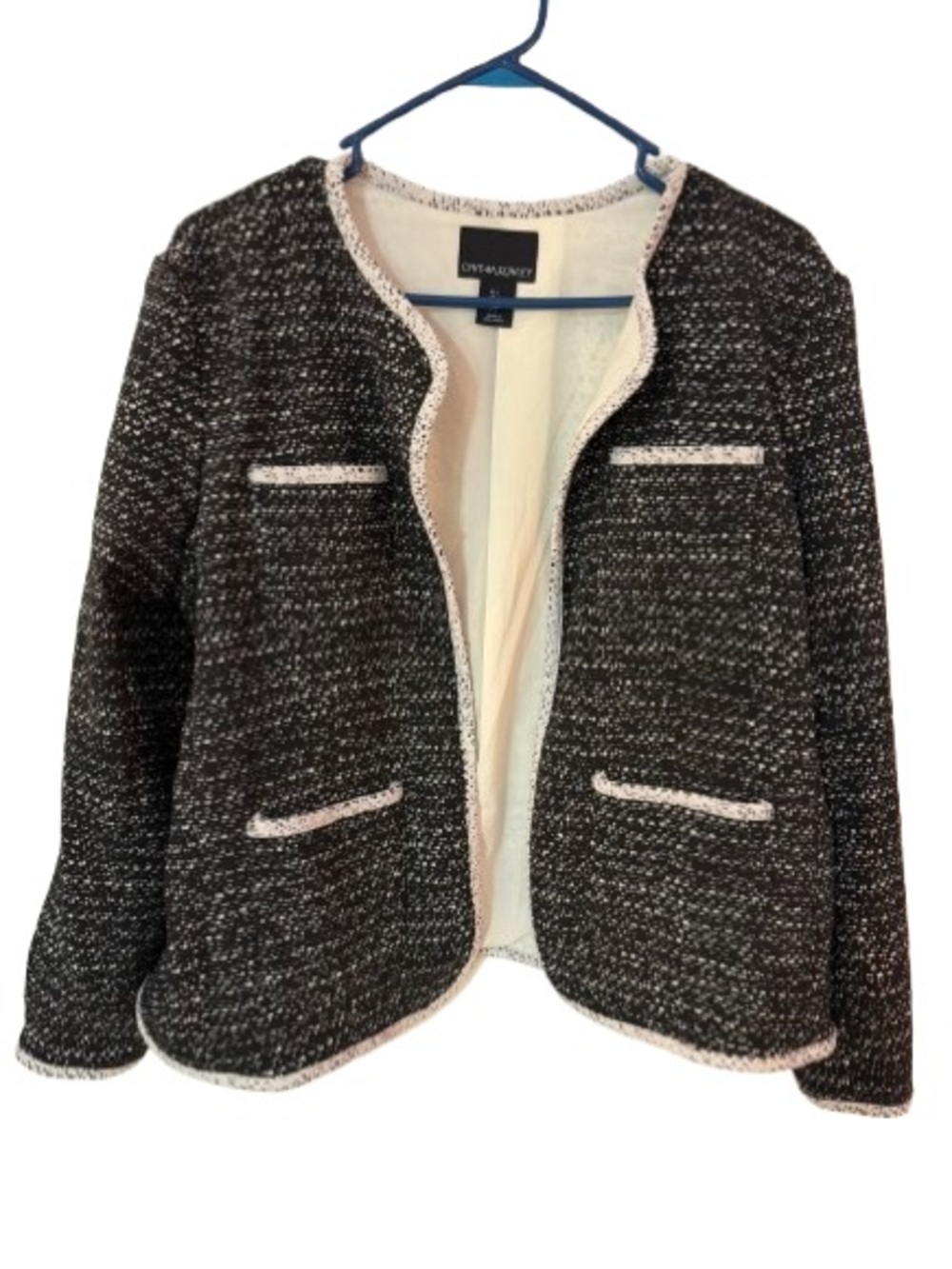 Cynthia Rowley Jacket Black and White Tweed Open-Front Size Large